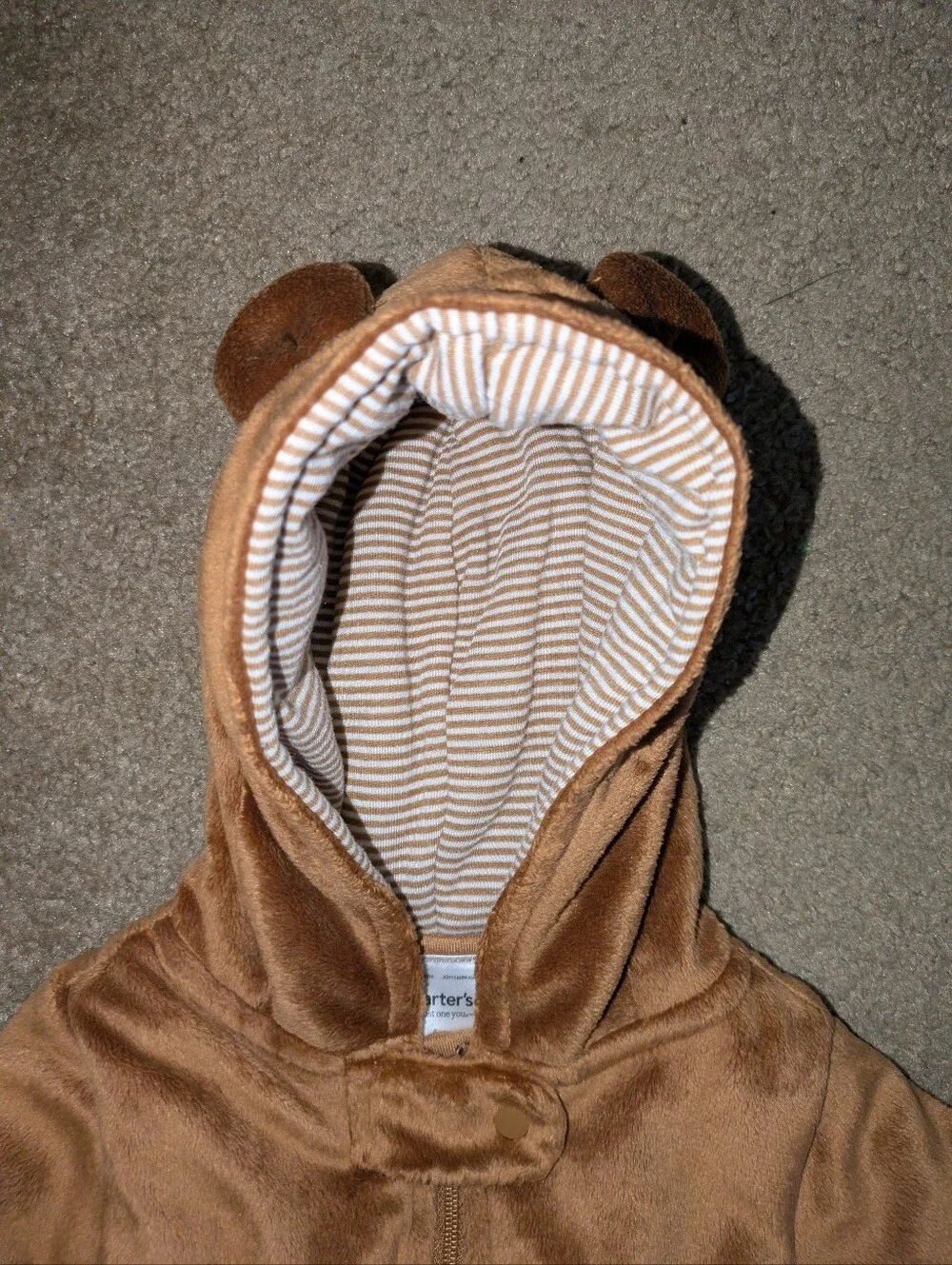 Carter's Brown Plush Hooded Baby One-Piece with Bear Feet And Bear Ears
